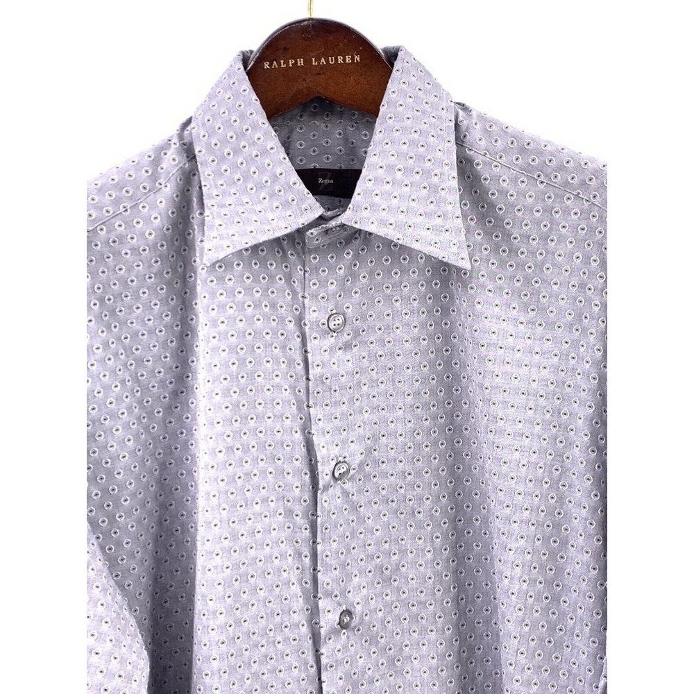 Ermenegildo Zegna Gray Button Down Abstract Pattern Shirt Size L (F4)
